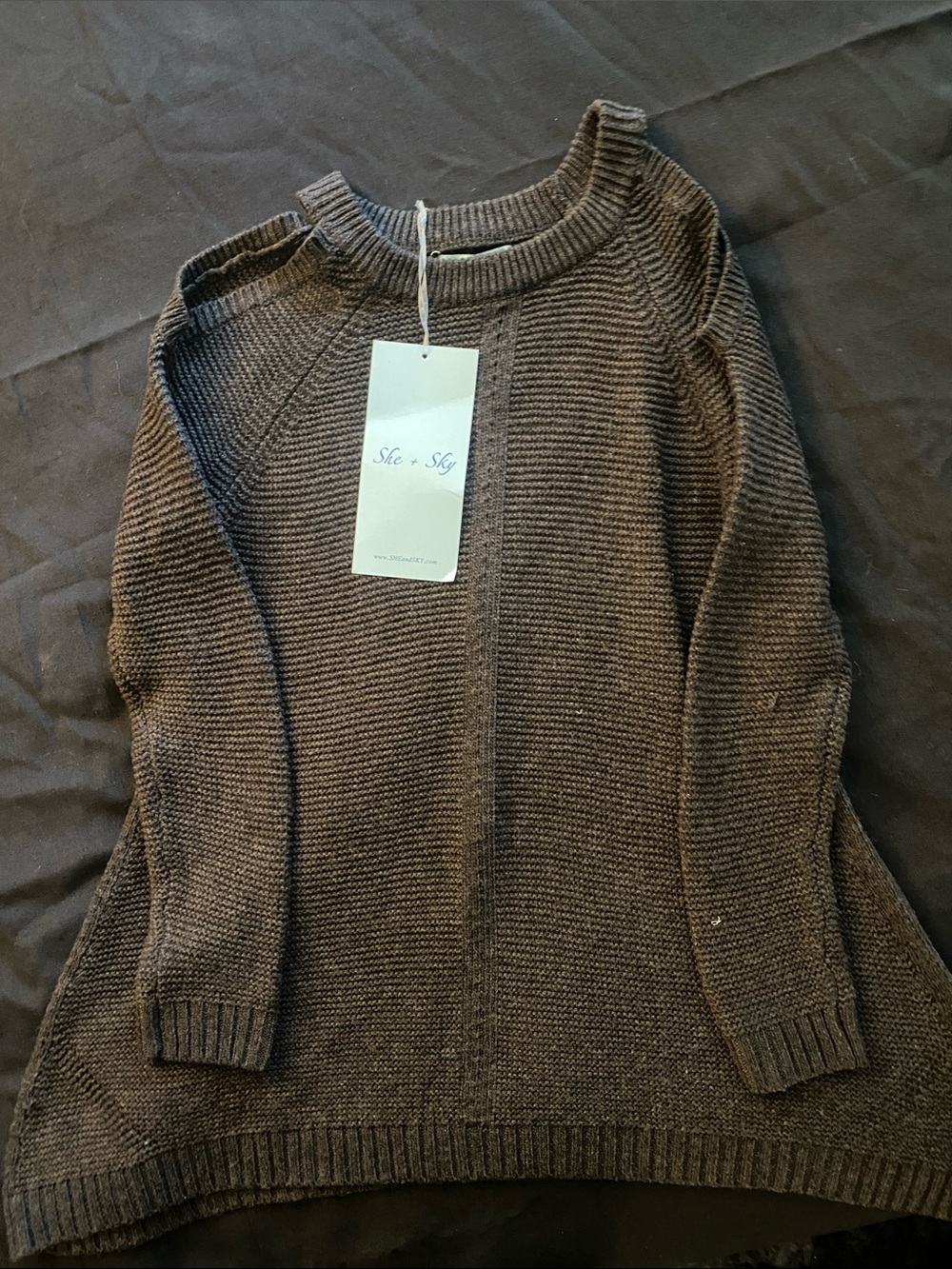 She + Sky Grey Ribbed Knit Women's Sweater